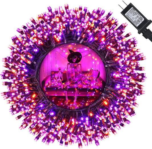 Orange and Purple Halloween Lights, 114Ft 300 LED Halloween String Lights