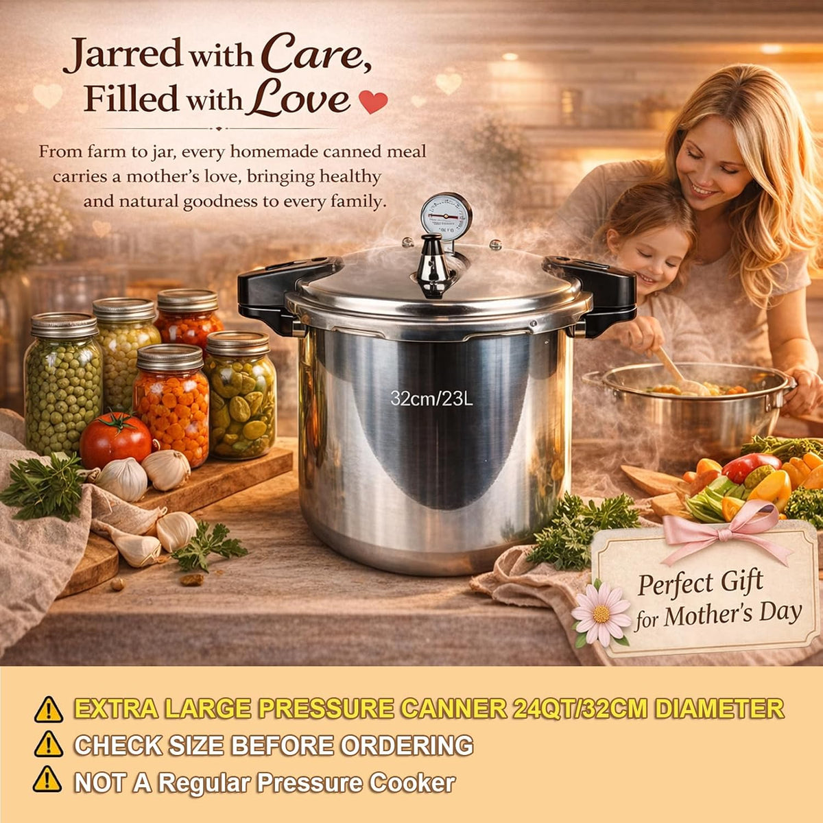 24 Qt Pressure Canner,Canning Pressure Cooker with Gauge,14.5Psi,Large Capacity Aluminum Pressure Canners for Compatibility Gas and Induction Cooktops