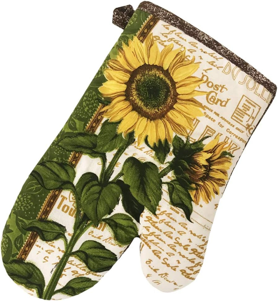 Kitchen Towel 5 Piece Linen Set 2 Towels 2 Pot Holders 1 Oven Mitt (Sunflower 2)
