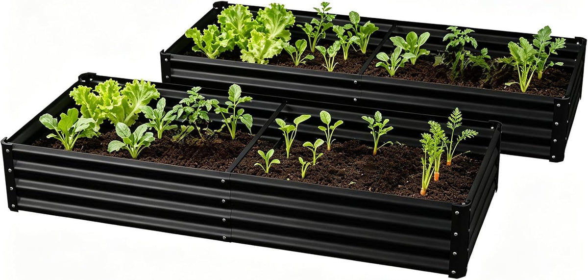 Raised Garden Bed 2 Pack 8X4X1Ft, Premium Galvanized Raised Garden Bed, Large Raised Garden Beds Outdoor for Deep-Rooted Vegetables, Flowers, Green and Herbs, Black
