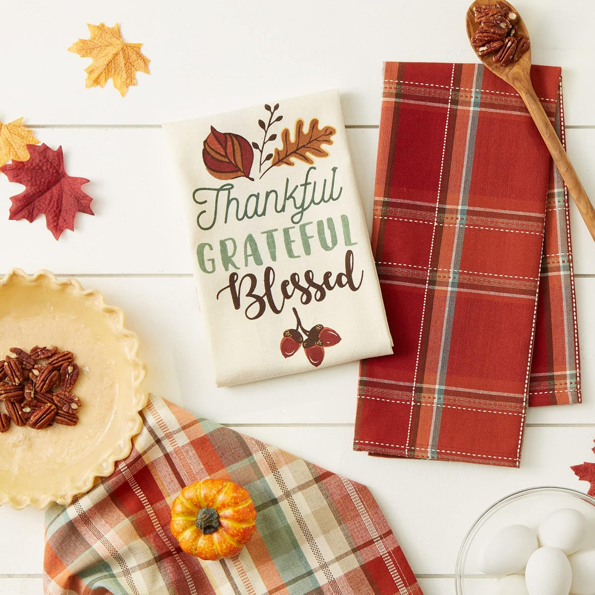 Fall Basics Kitchen Dishtowel Collection Printed & Plaid Fall Dish Towel Set, 18X28, Blessed, 3 Count