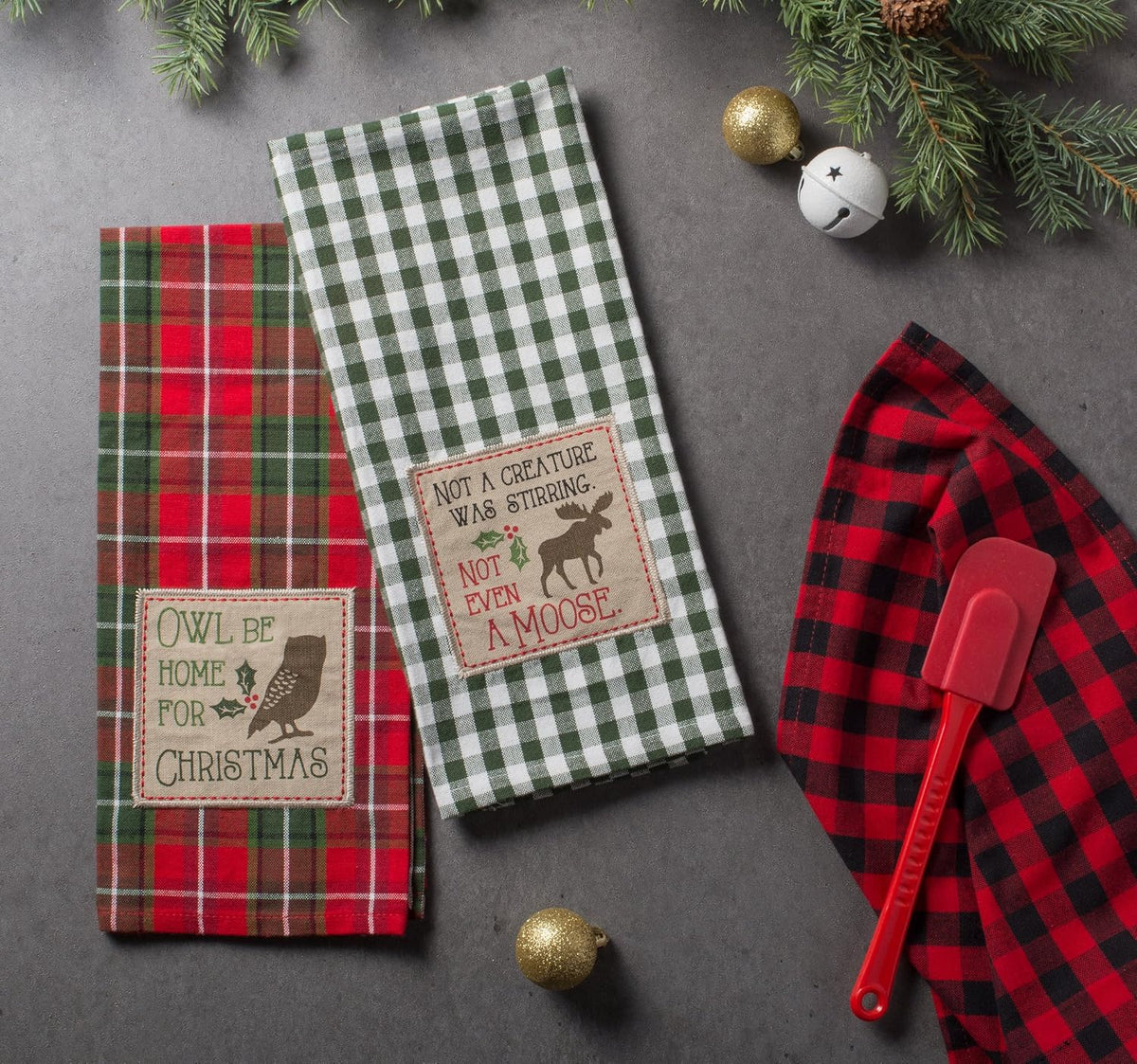 Holiday Kitchen Towels Embroidered Dish Towel Set, 18X28, Cabin Christmas, 3 Piece