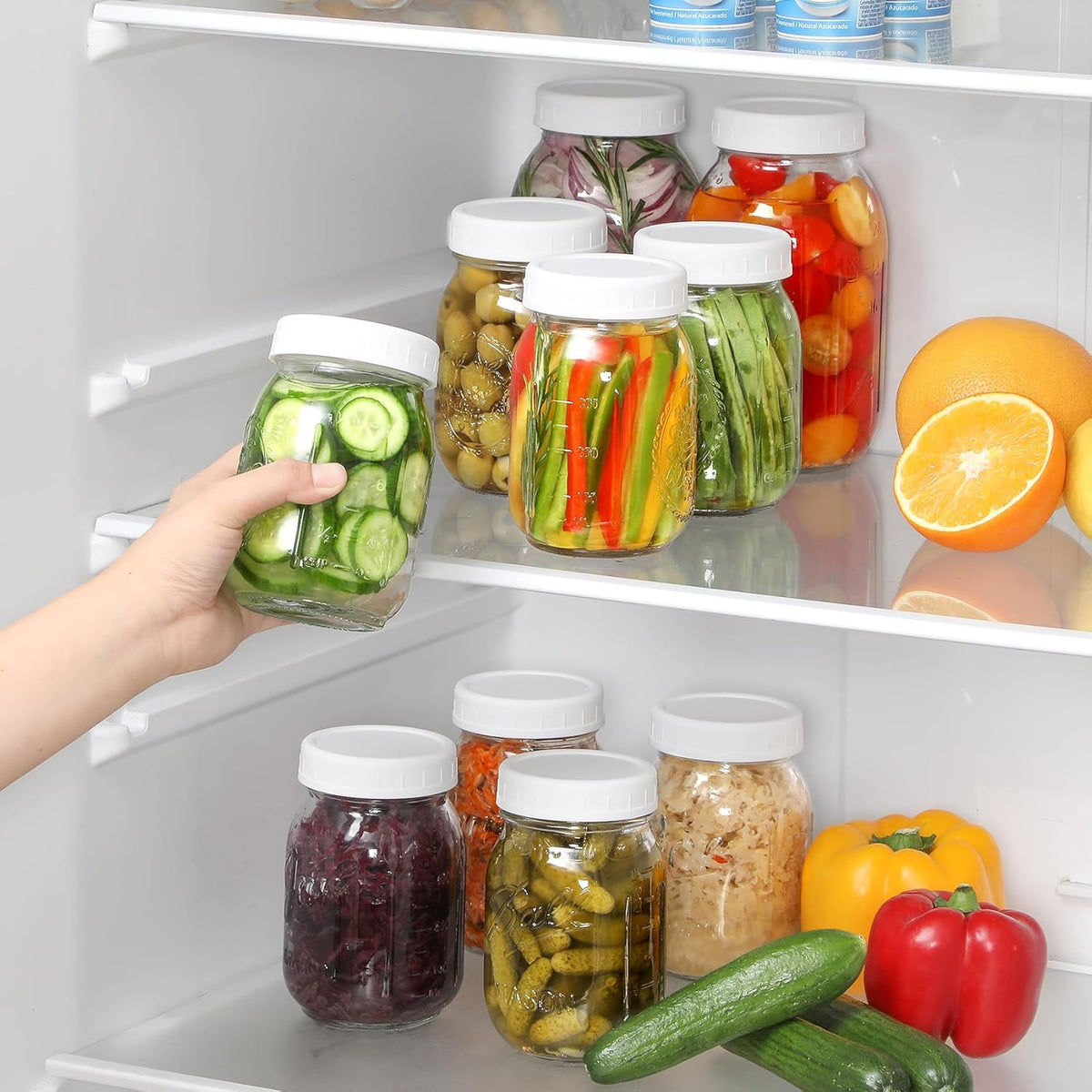 12 Pack REGULAR MOUTH Mason Jar Lids for Compatible with Ball, Kerr Regualr Mouth Jars - Plastic Storage Caps for Mason Jars, Canning Jars - Leakproof, Dishwasher Safe & Food Grade - White