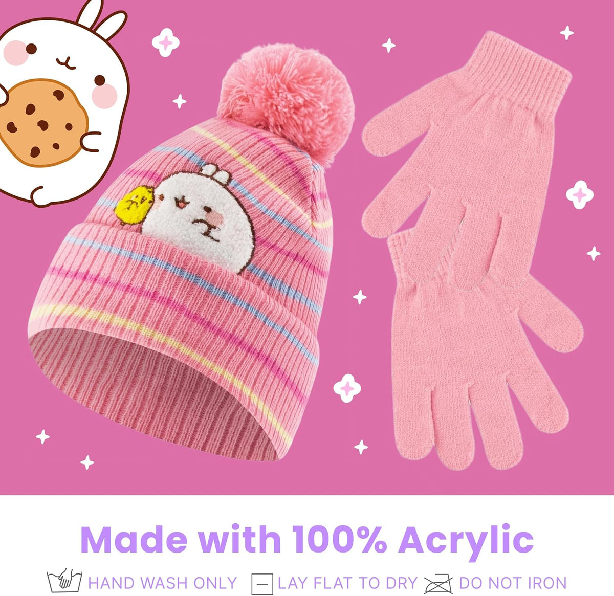 Molang Piu Piu Winter Beanie Hat, Pink, One Size