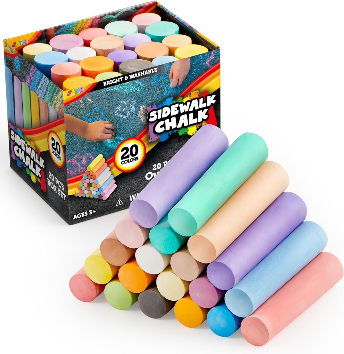 20 PCS Washable Sidewalk Chalks Set in 20 Colors, Non-Toxic Jumbo Colored Chalk for Kids, Painting for Outdoor Games, School Supplies, Painting on Chalkboard