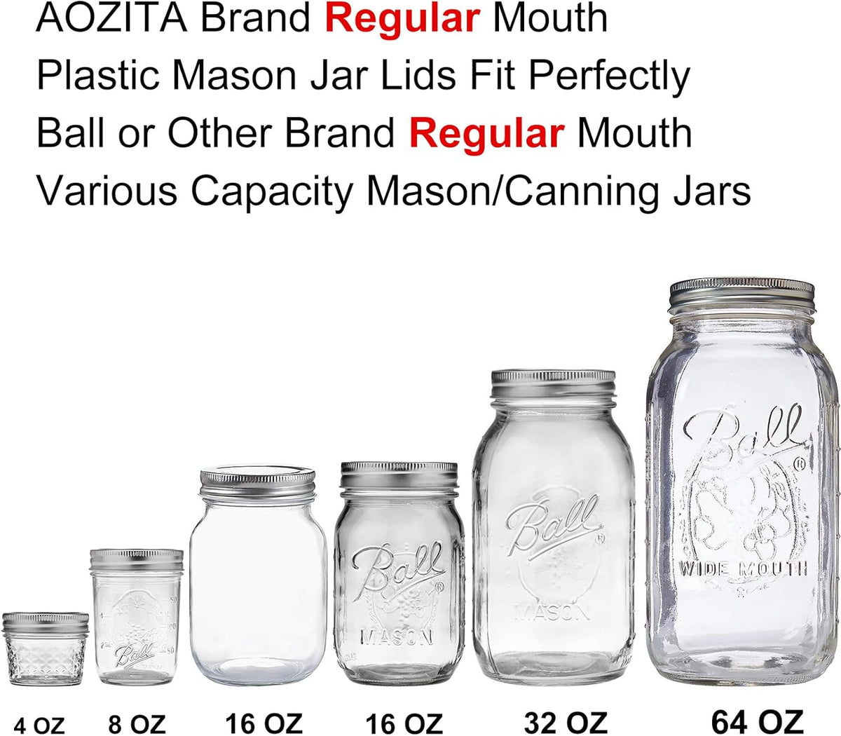 12 Pack REGULAR MOUTH Mason Jar Lids for Compatible with Ball, Kerr Regualr Mouth Jars - Plastic Storage Caps for Mason Jars, Canning Jars - Leakproof, Dishwasher Safe & Food Grade - White