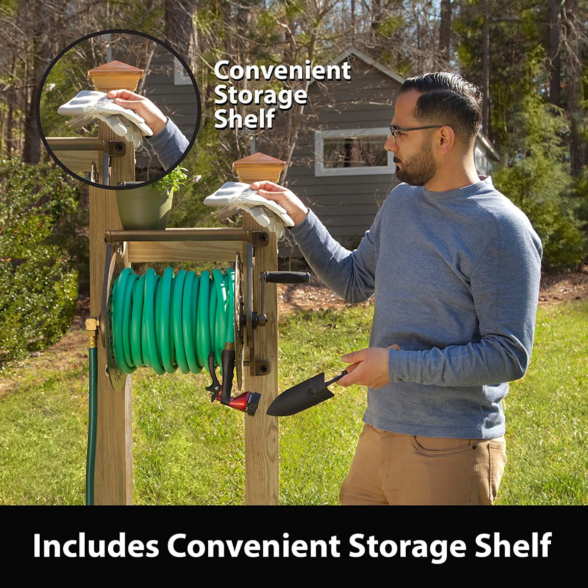 704 Decorative Cast Aluminum Wall Mount Garden Hose Reel, Holds 125-Feet of 5/8-Inch Hose - Bronze