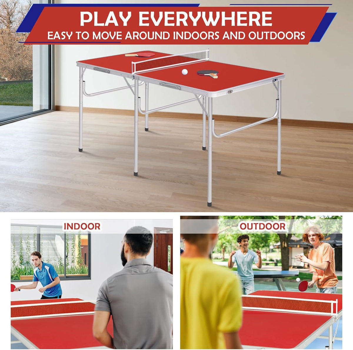 Portable Ping Pong Table, Foldable Indoor Table Tennis Tables Game
