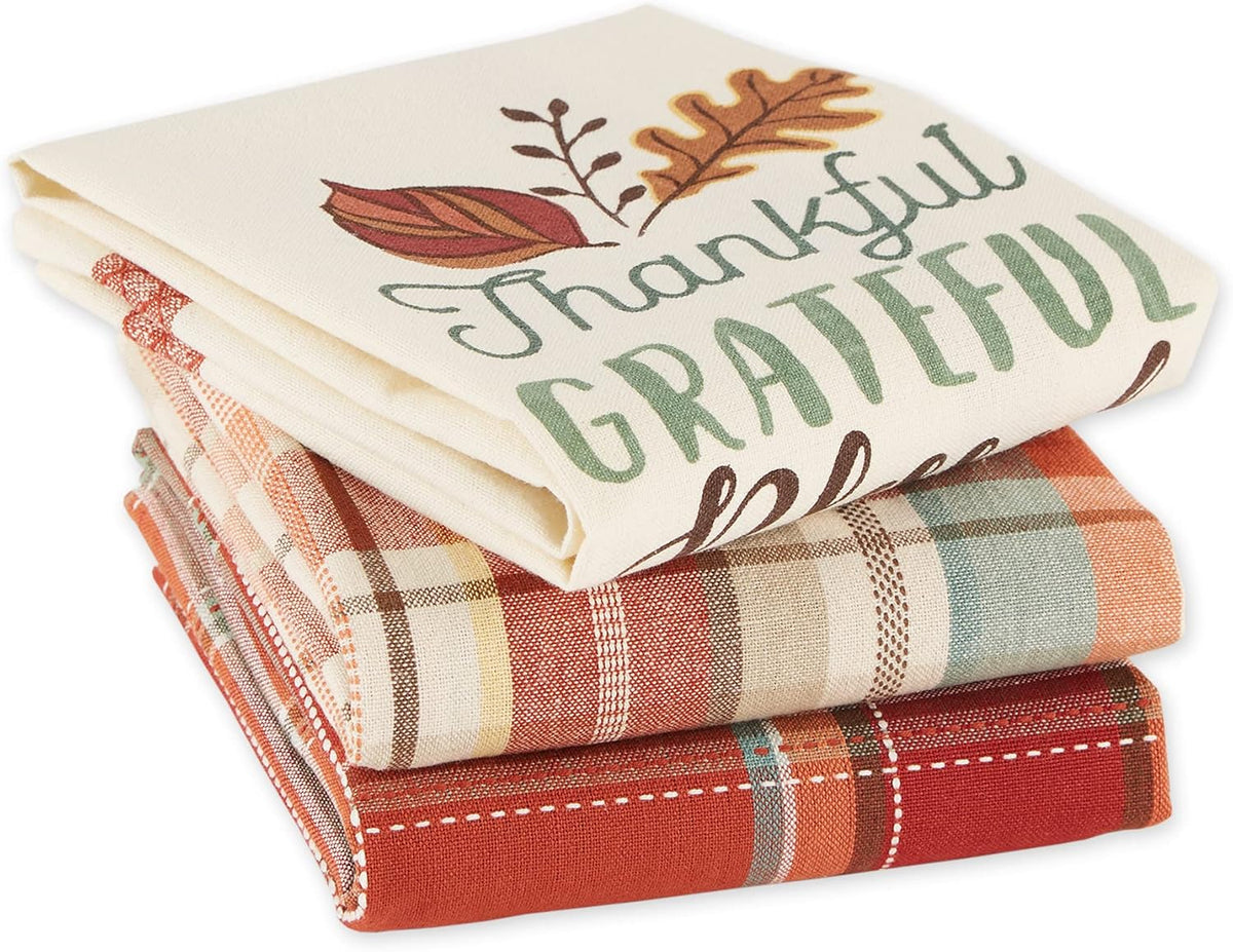 Fall Basics Kitchen Dishtowel Collection Printed & Plaid Fall Dish Towel Set, 18X28, Blessed, 3 Count