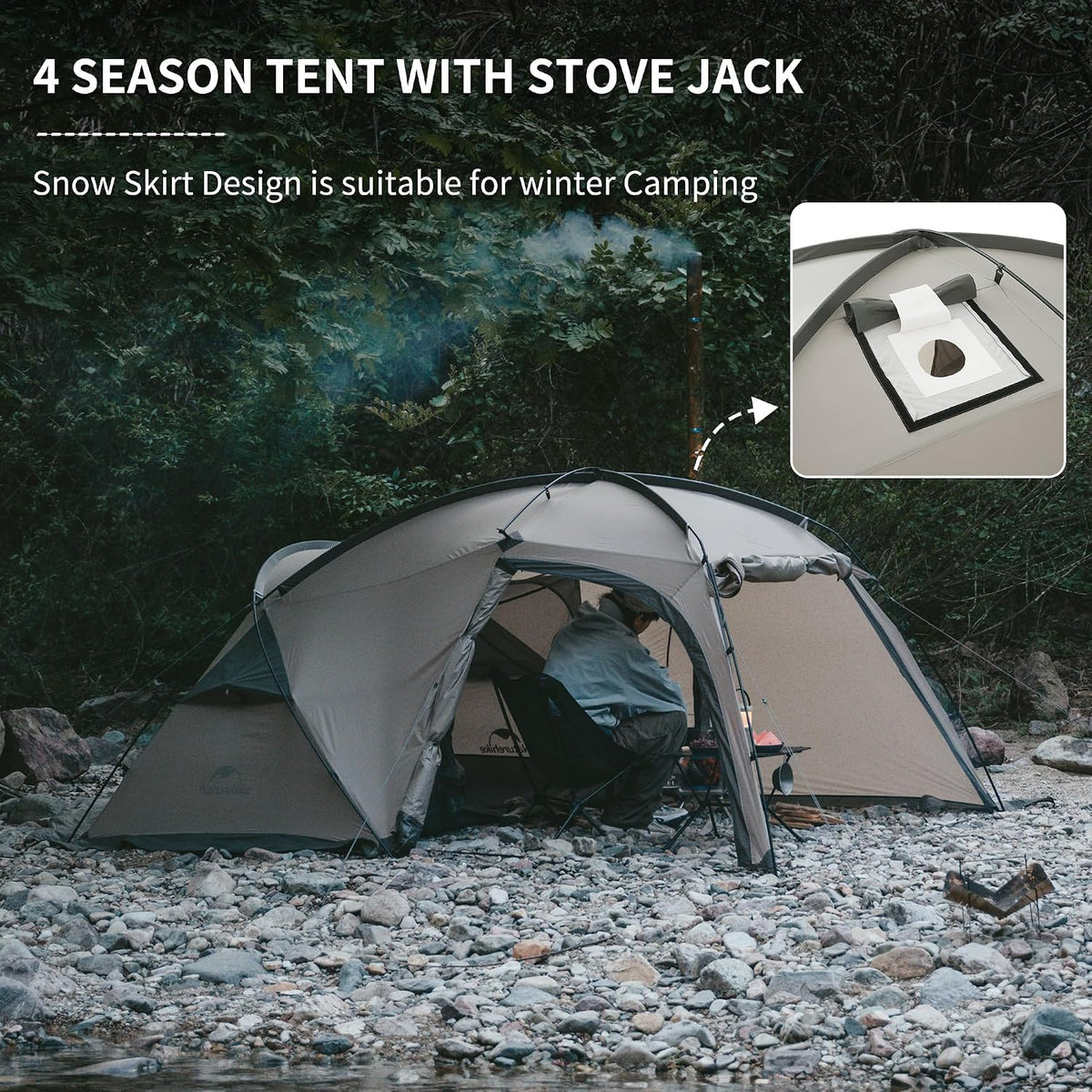 Massif Hot Tent with Stove Jack, Waterproof Windproof 4 Season Tent, 2/4 Person Cold Weather Winter Tents for Camping