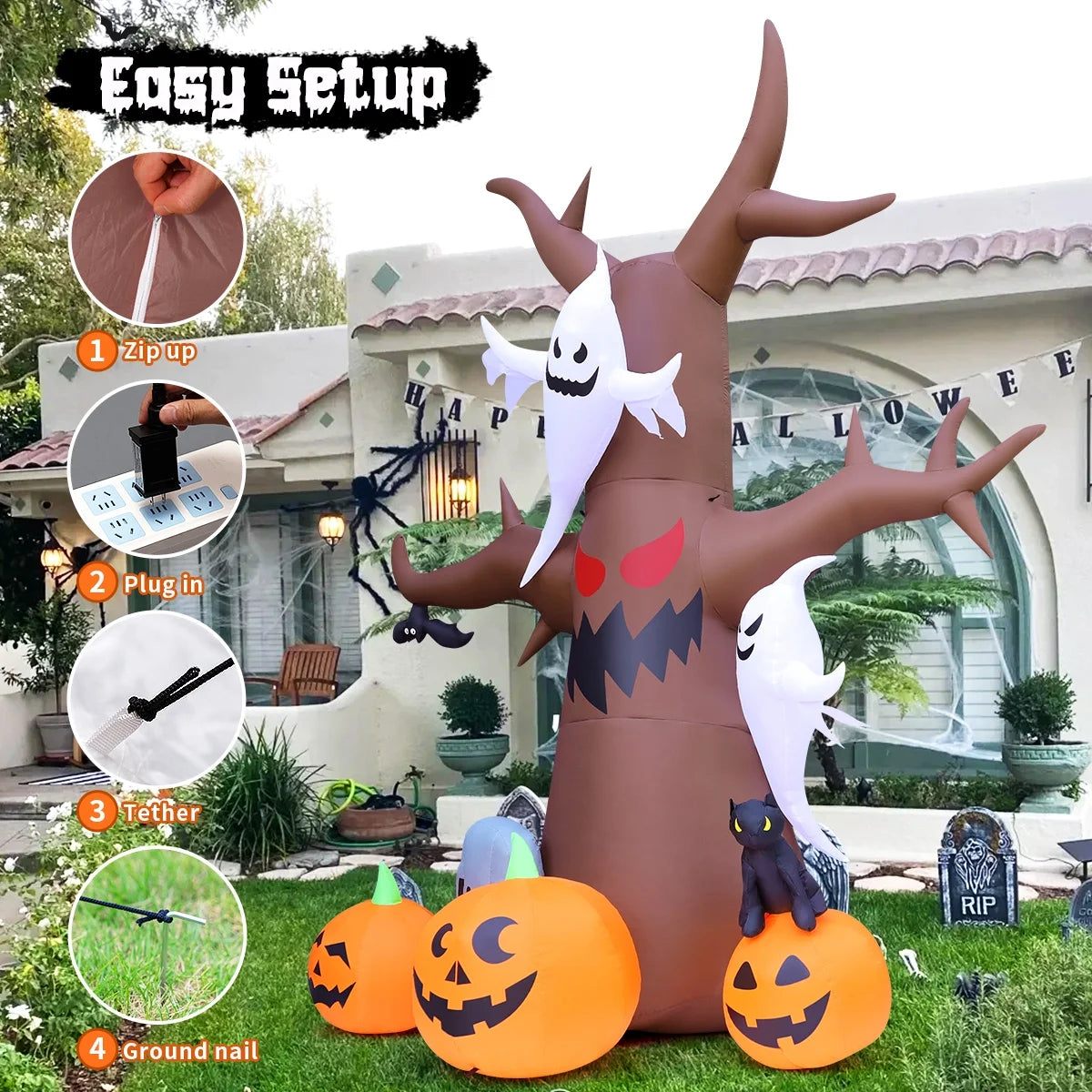 GOOSH Halloween Inflatable 11.8 FT Inflatable Halloween Tree, Halloween Inflatable Tree Scary Halloween Blow up Tree with LED Lights, Outdoor Halloween Decorations Clearance for Halloween/Holiday