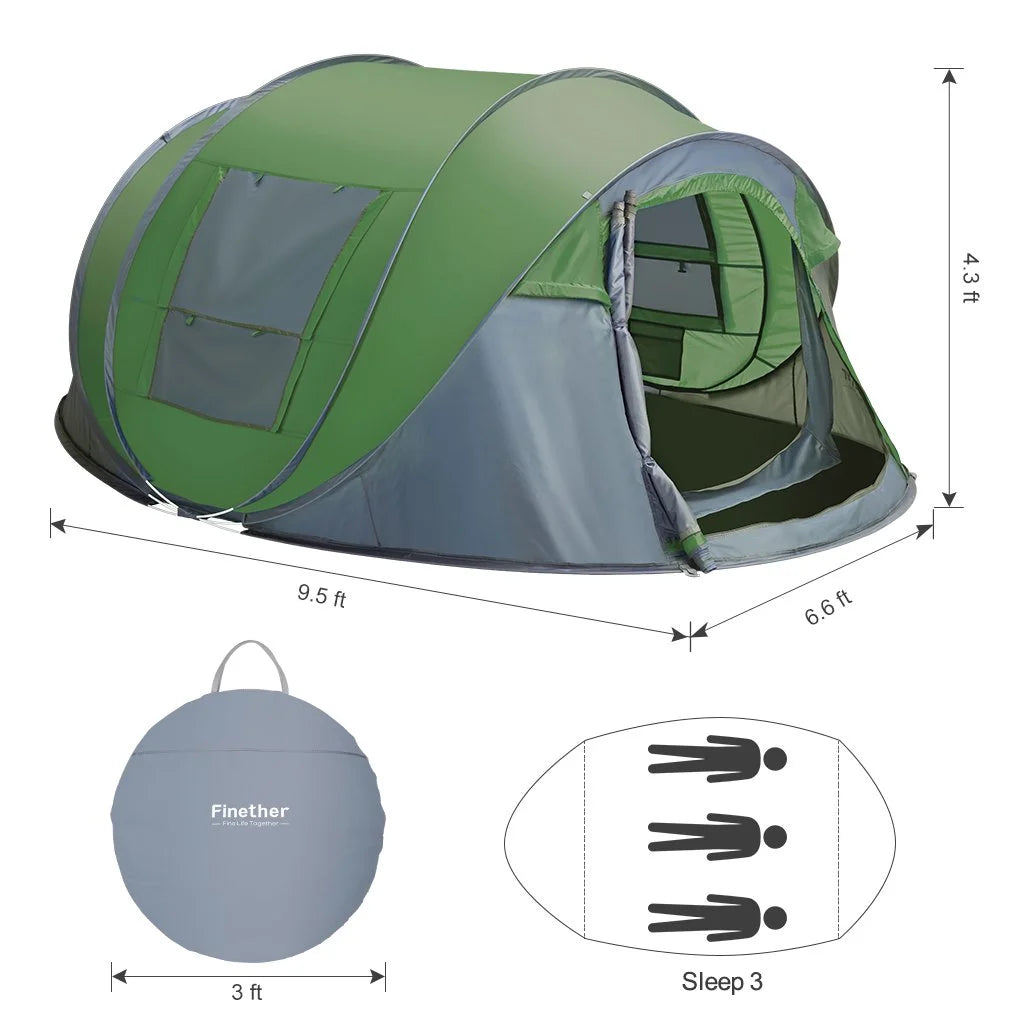 4 Person Easy Pop up Tent Automatic Setup 2 Doors-Instant Family Tents for Camping Hiking & Traveling
