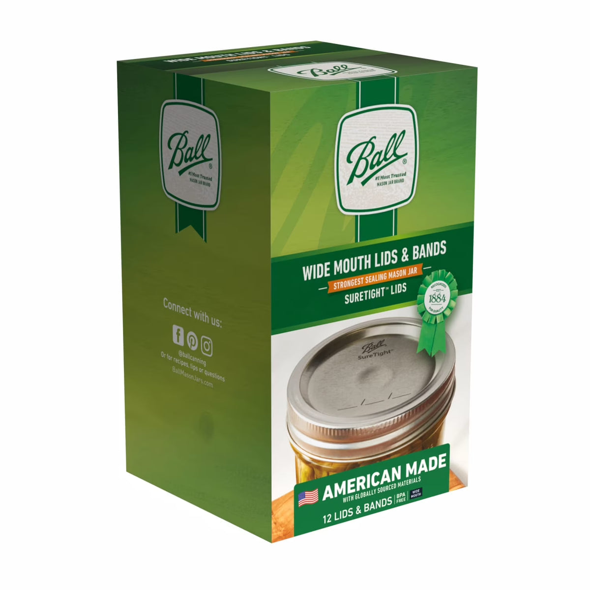 Wide Mouth Lids with Bands, BPA Free, 12 Count
