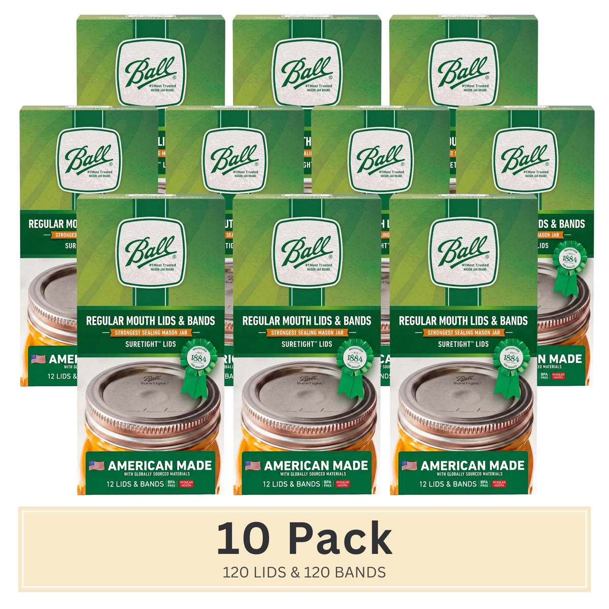 (10 Pack)  Regular Mouth Jar Lids and Bands, 12 Count