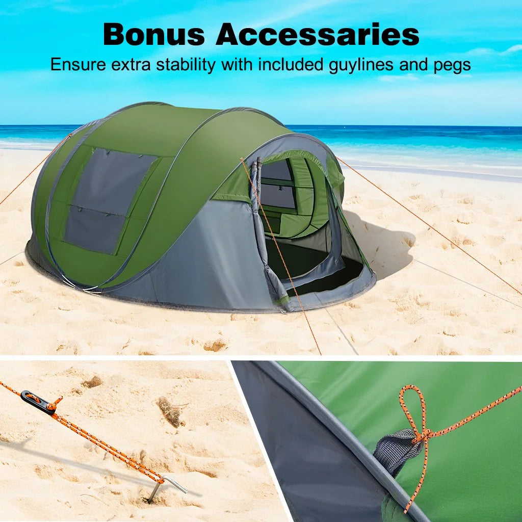 4 Person Easy Pop up Tent Automatic Setup 2 Doors-Instant Family Tents for Camping Hiking & Traveling