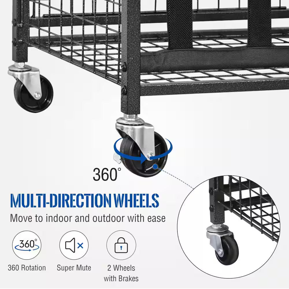 4-Tier Rolling Sports Storage Rack Sports Equipment Organizer