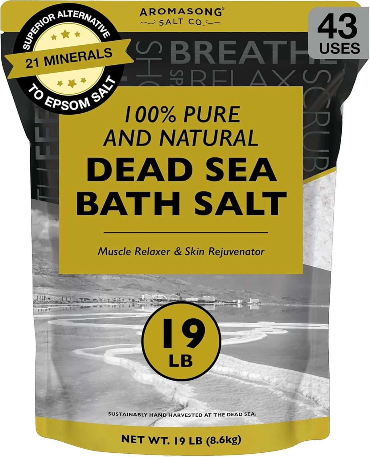 Dead Sea Salt - Spa Bath Salt - 19 Lbs Fine Grain Bulk - 100% Pure - Better Absorbing than Epsom Salt - Soak for Women & Men for Skin Issues and to Relax Tired Muscles - Resealable Pack.