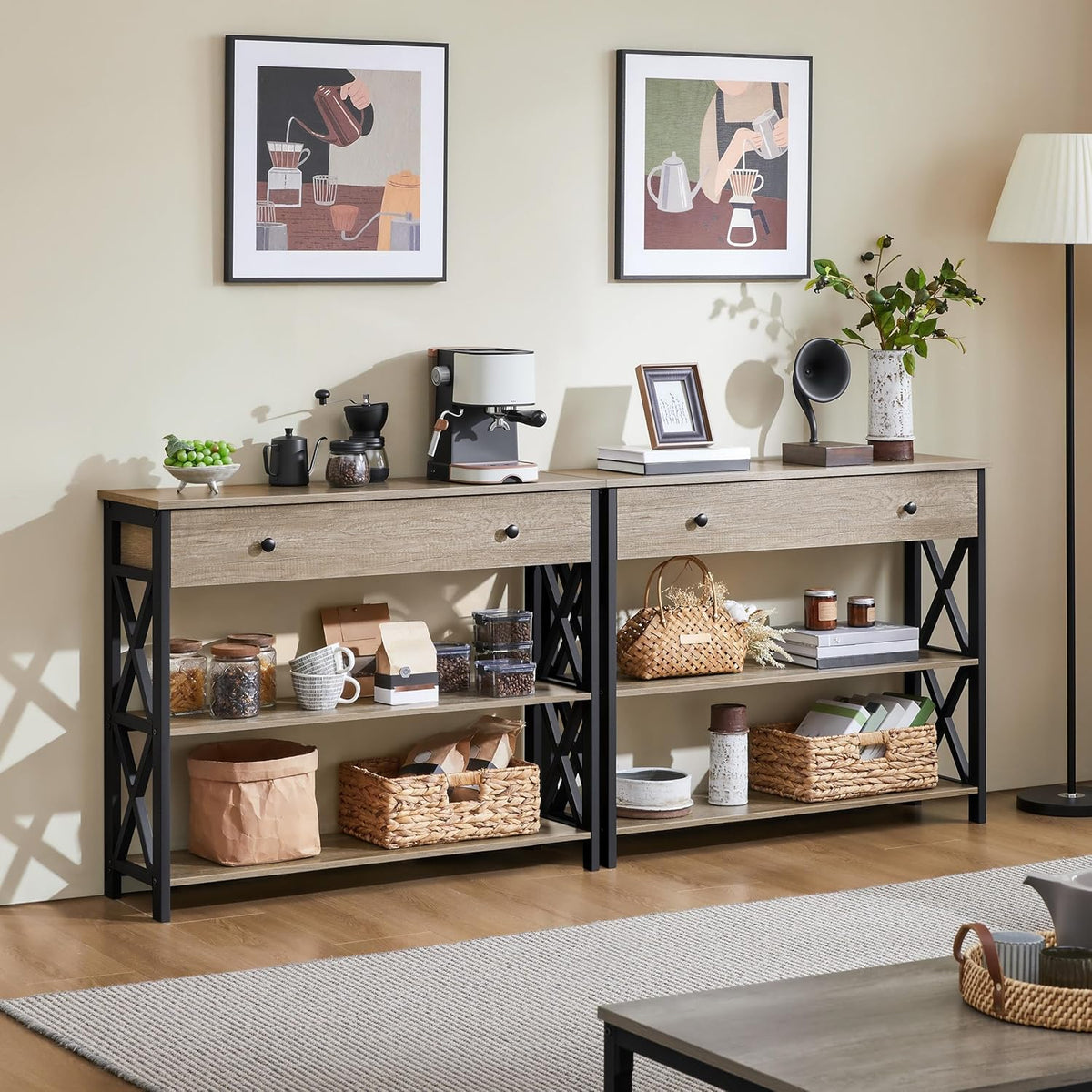 Yaheetech Console Table with Drawer, Entry Table with 3 Tier Storage, Gray