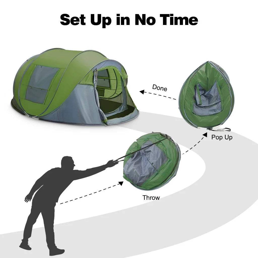 4 Person Easy Pop up Tent Automatic Setup 2 Doors-Instant Family Tents for Camping Hiking & Traveling