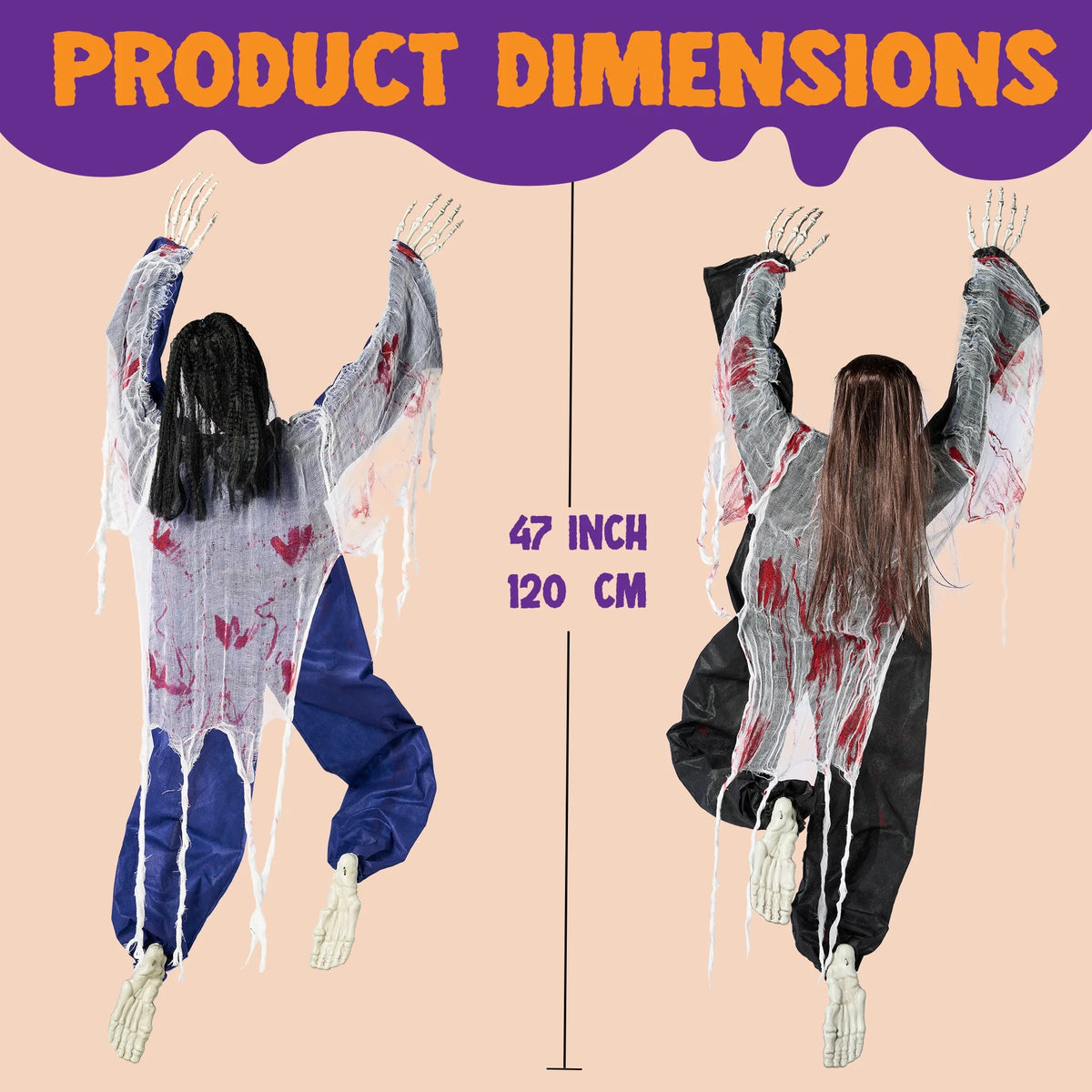 Joyfy 47'' Halloween Climbing Zombie Outdoor Wall Decor, 2 Pcs Halloween Zombie Undead Wall Climber for Halloween Yard Patio Wall Decor Party Supplies