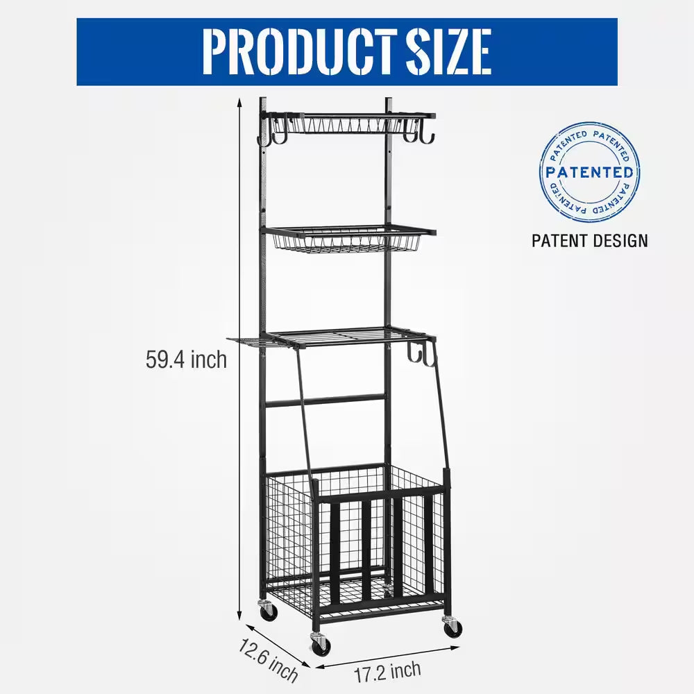4-Tier Rolling Sports Storage Rack Sports Equipment Organizer