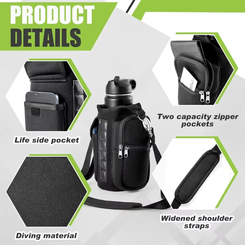 Magnetic Water Bottle Carrier Bag with Phone Pocket