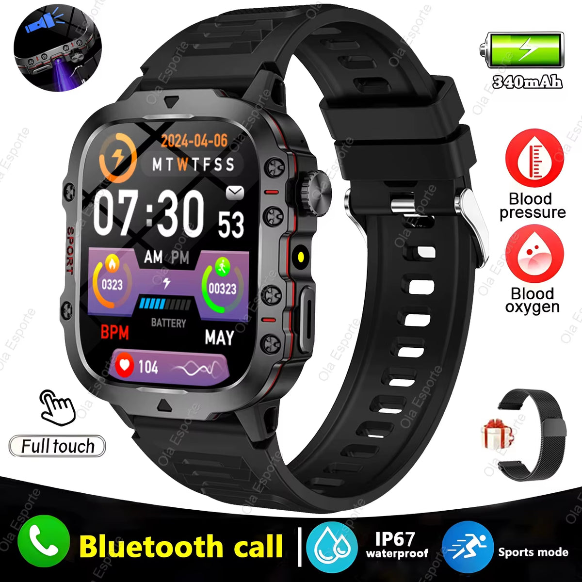 Original Men Smartwatch Flashlight Bluetooth Call Fitness Clock IP68 Waterproof Sports Men for Android IOS Smart Watch 2025 New