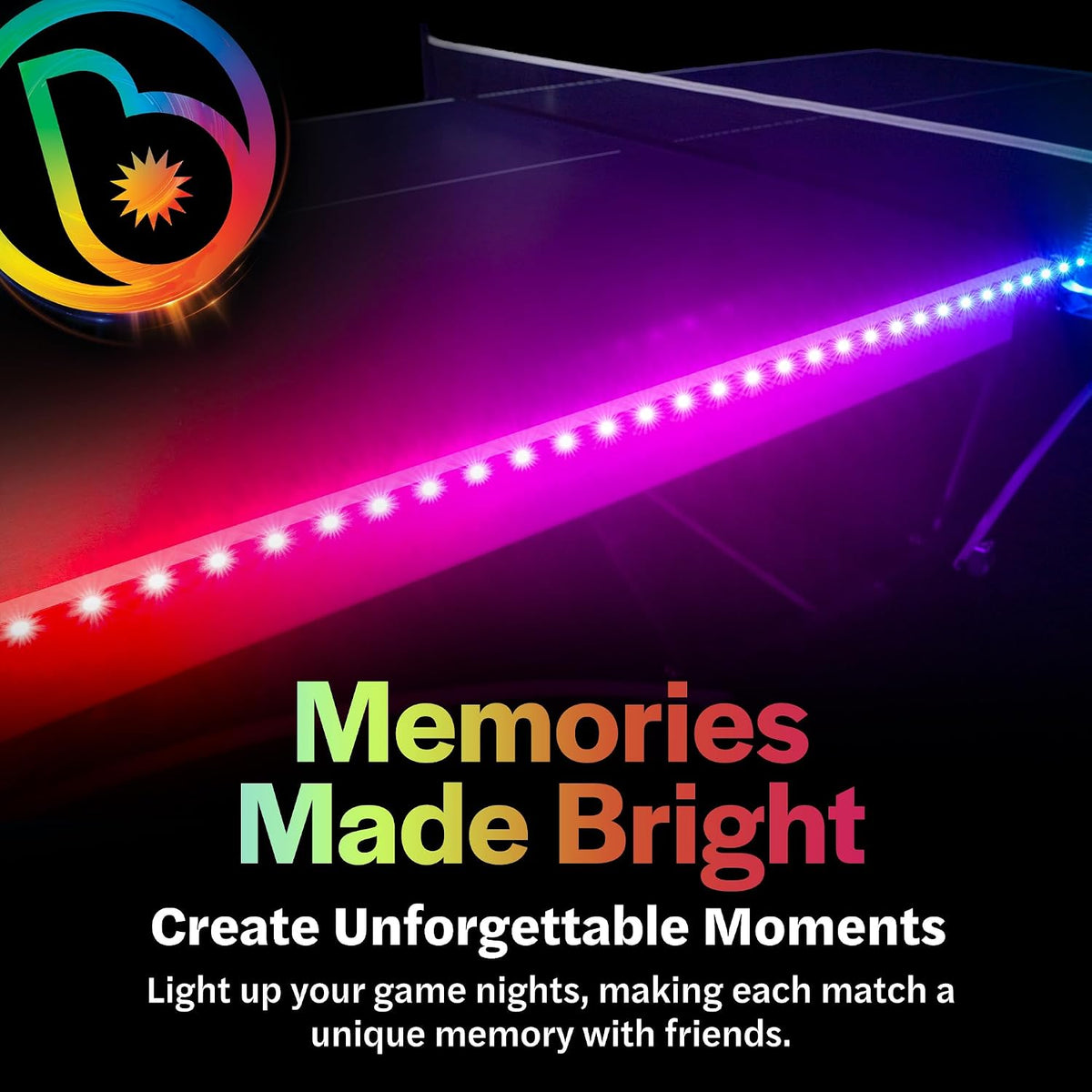 LED Ping Pong Table Light - Electrify Your Gameplay Experience! 12-Foot Light Strip for Ping Pong Tables - Color Changing or Solid Color Modes (Table Not Included)