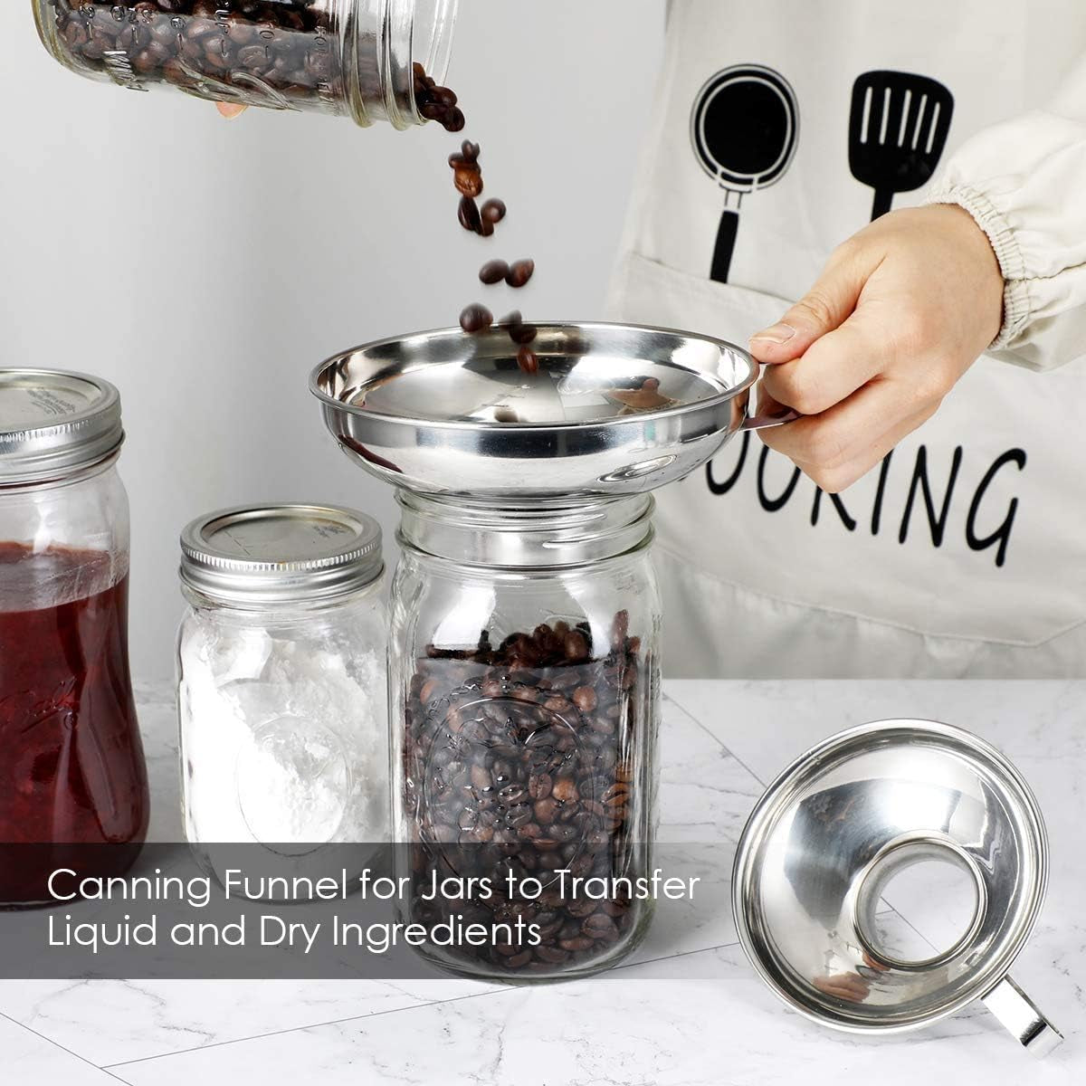 Stainless Steel Canning Funnel Set, 2 Pack for Wide and Regular Mason Jars