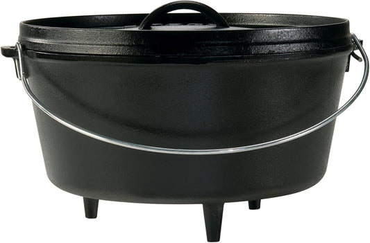 Pre-Seasoned Cast Iron Deep Camp Dutch Oven with Lid, 8 Quart