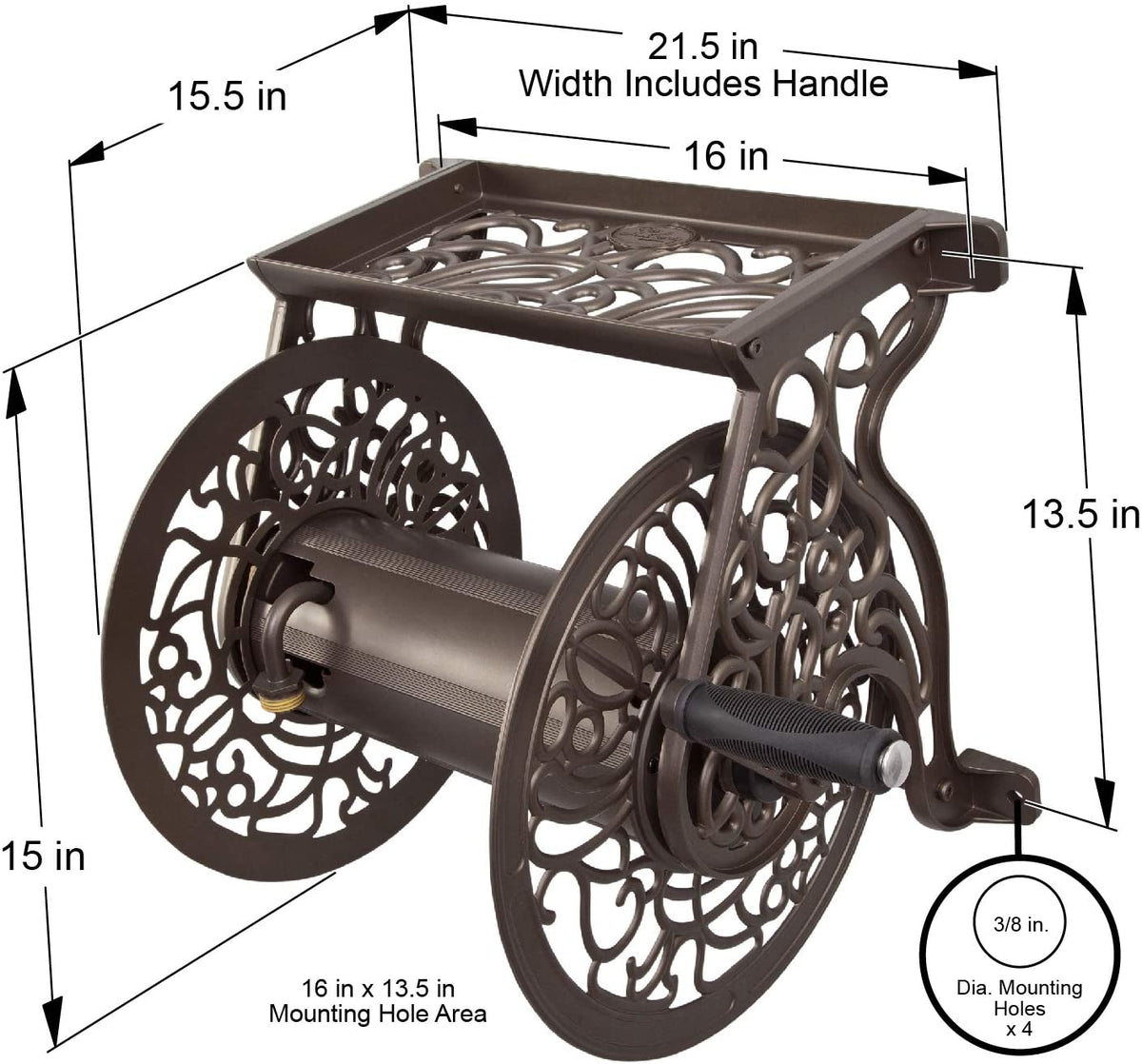 704 Decorative Cast Aluminum Wall Mount Garden Hose Reel, Holds 125-Feet of 5/8-Inch Hose - Bronze